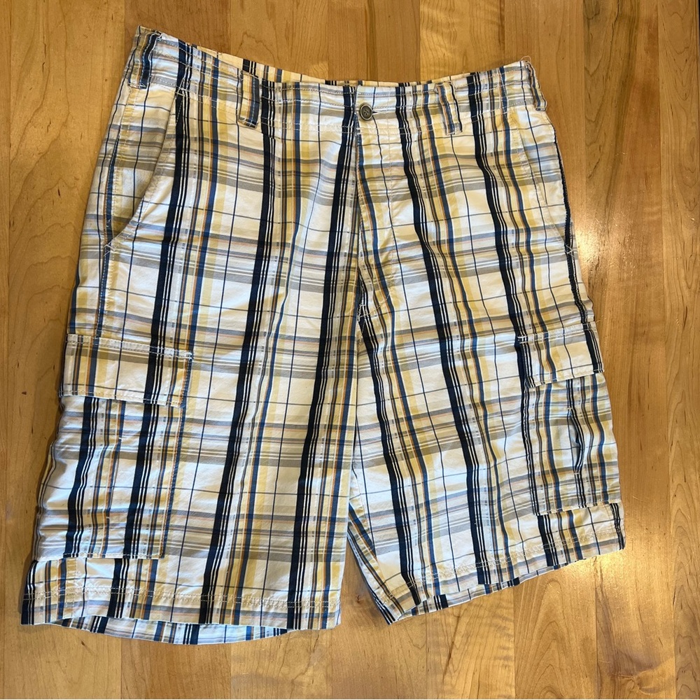 Tommy Bahama Shorts Mens 34 Cargo Pockets Plaid Yellow & Blue‎ - Cotton & Silk